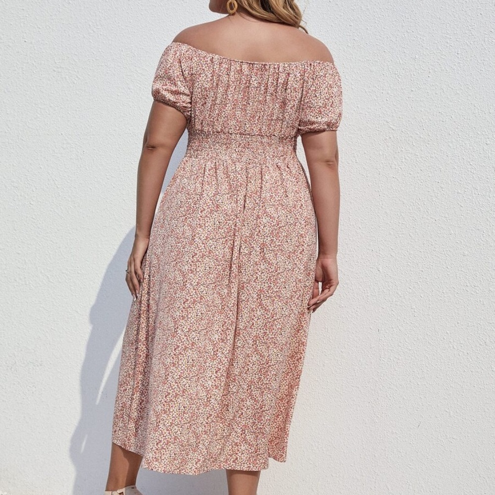Boho Plus Floral Print Off Shoulder Slit Maxi Dress - Picture 5 of 5